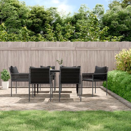 3-tlg. Garten-Essgruppe mit Kissen Poly Rattan und Stahl