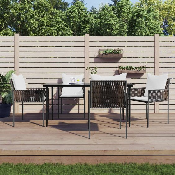 5-tlg. Garten-Essgruppe mit Kissen Poly Rattan und Stahl