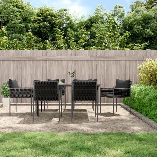 5-tlg. Garten-Essgruppe mit Kissen Poly Rattan und Stahl