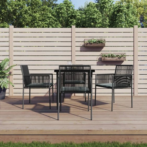 3-tlg. Garten-Essgruppe mit Kissen Schwarz Poly Rattan & Stahl