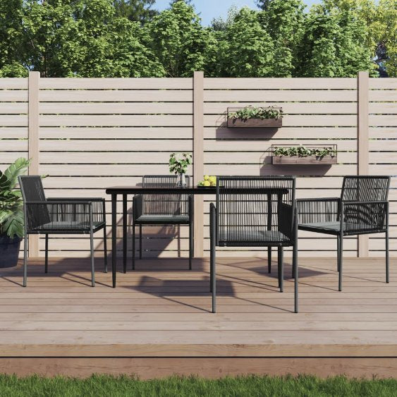 3-tlg. Garten-Essgruppe mit Kissen Schwarz Poly Rattan & Stahl