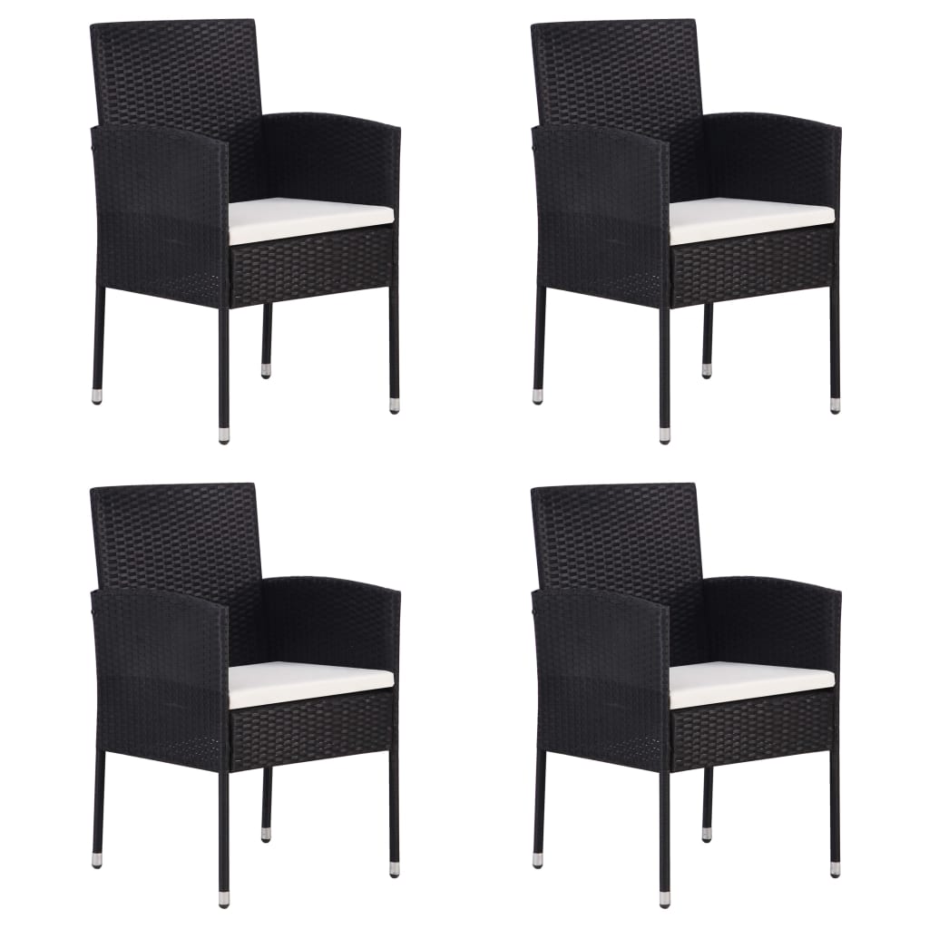 Gartenstühle mit Kissen in Cremeweiß 2 Stk. Schwarz Polyrattan