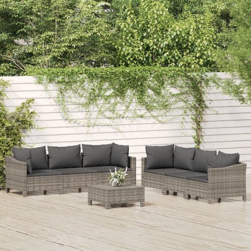 5-tlg. Garten-Lounge-Set mit Kissen Grau Poly Rattan