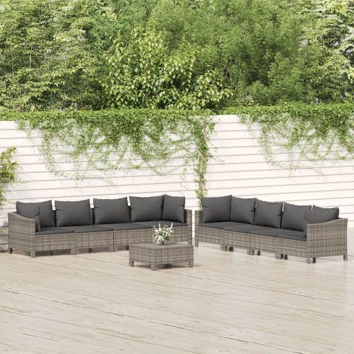 5-tlg. Garten-Lounge-Set mit Kissen Grau Poly Rattan