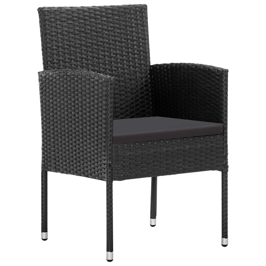 Gartenstühle mit Kissen in Cremeweiß 2 Stk. Schwarz Polyrattan
