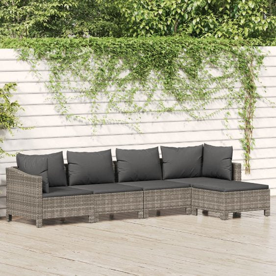 4-tlg. Garten-Lounge-Set mit Kissen Grau Poly Rattan