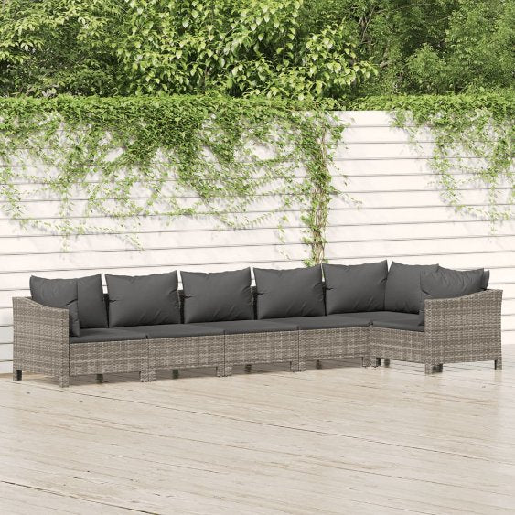 4-tlg. Garten-Lounge-Set mit Kissen Grau Poly Rattan