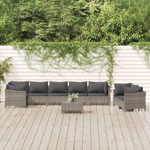 7-tlg. Garten-Lounge-Set mit Kissen Grau Poly Rattan