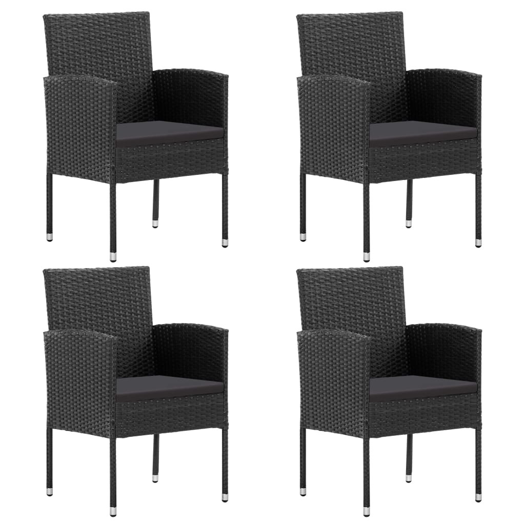 Gartenstühle mit Kissen in Cremeweiß 2 Stk. Schwarz Polyrattan