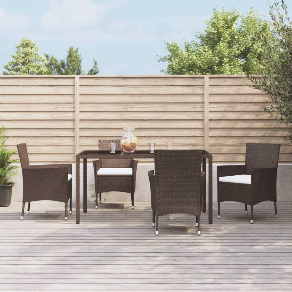 5-tlg. Garten-Essgruppe mit Kissen Braun Poly Rattan