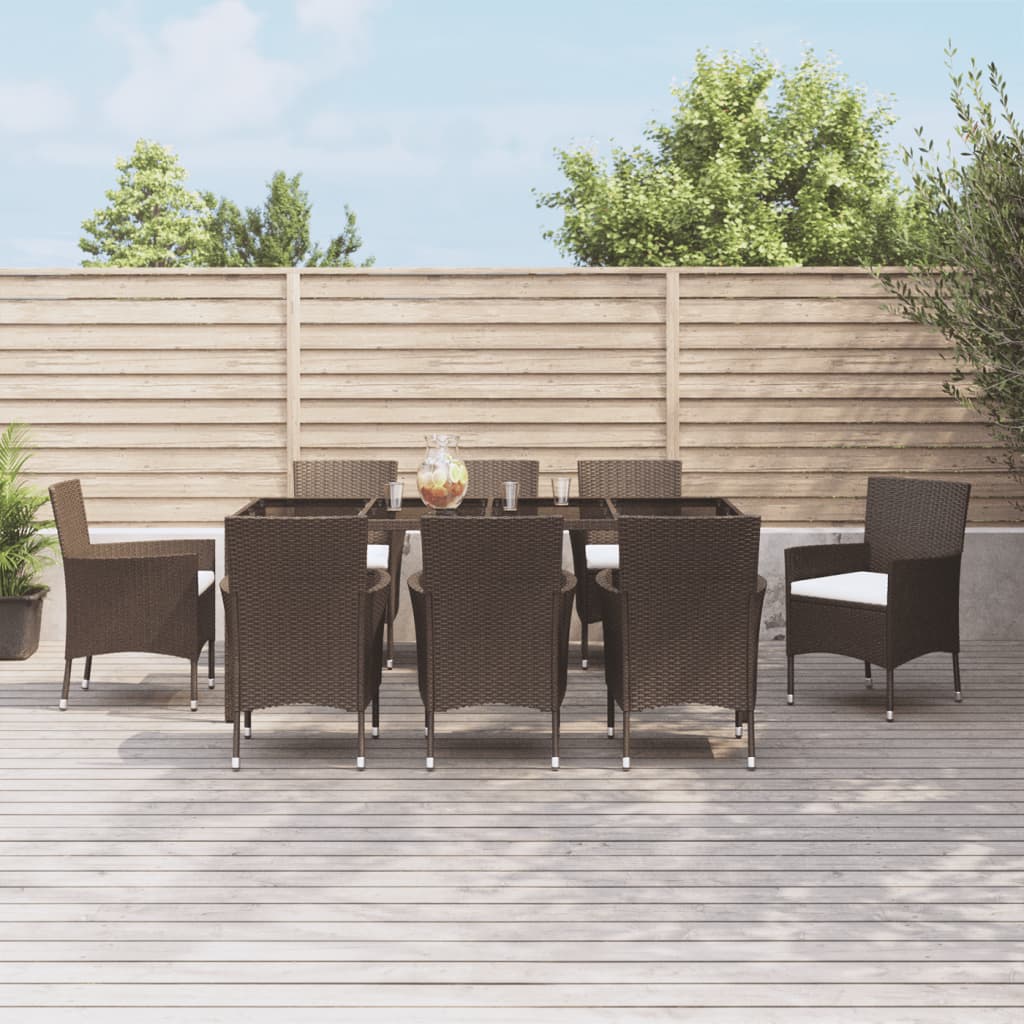 5-tlg. Garten-Essgruppe mit Kissen Braun Poly Rattan