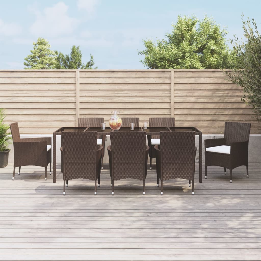 5-tlg. Garten-Essgruppe mit Kissen Braun Poly Rattan
