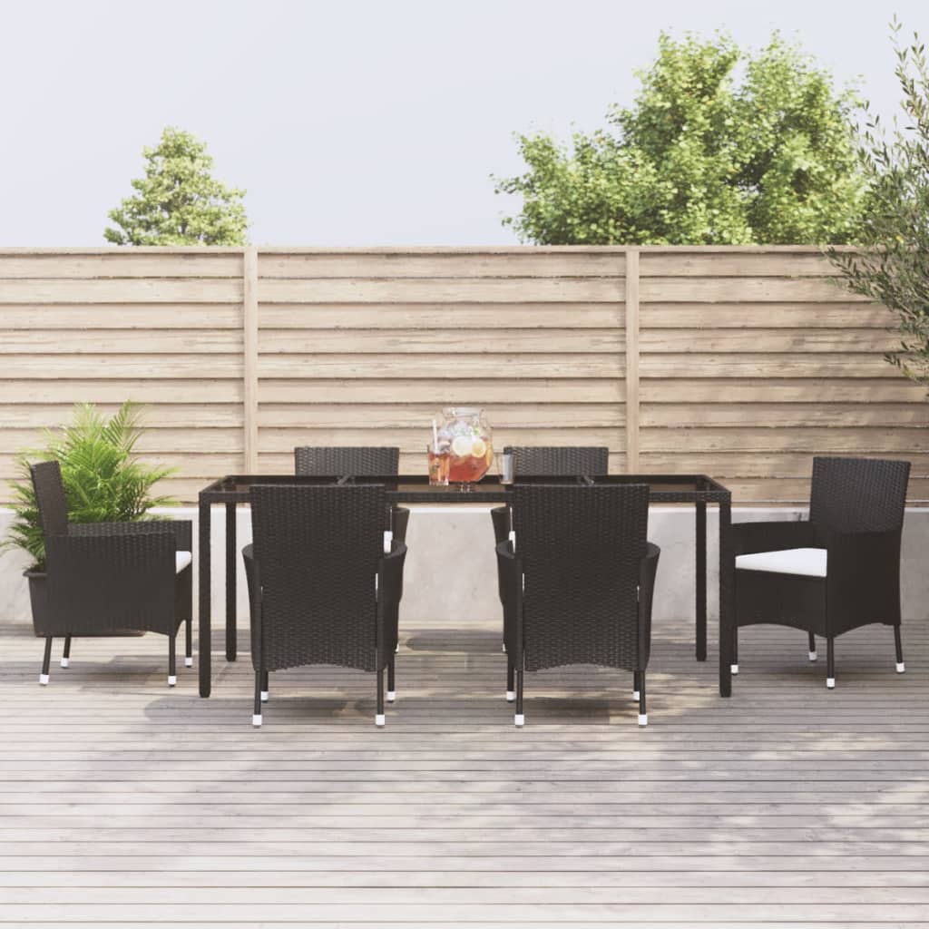 5-tlg. Garten-Essgruppe mit Kissen Schwarz Poly Rattan