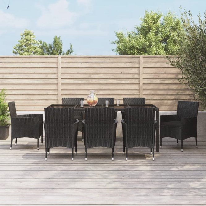 5-tlg. Garten-Essgruppe mit Kissen Schwarz Poly Rattan