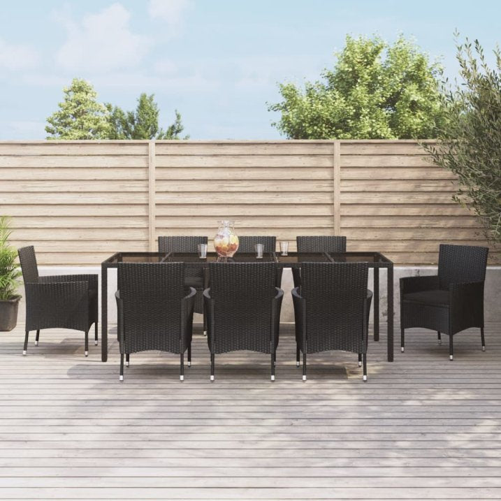 5-tlg. Garten-Essgruppe mit Kissen Schwarz Poly Rattan