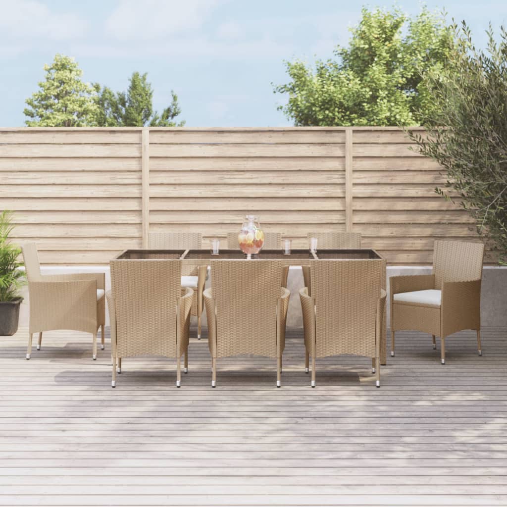 3-tlg. Garten-Essgruppe mit Kissen Beige Poly Rattan