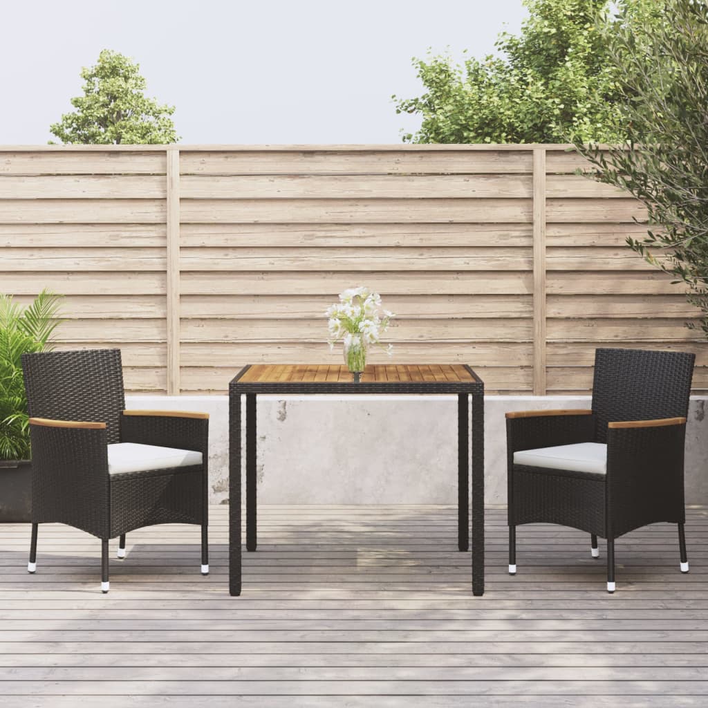 3-tlg. Garten-Essgruppe mit Kissen Schwarz Poly Rattan