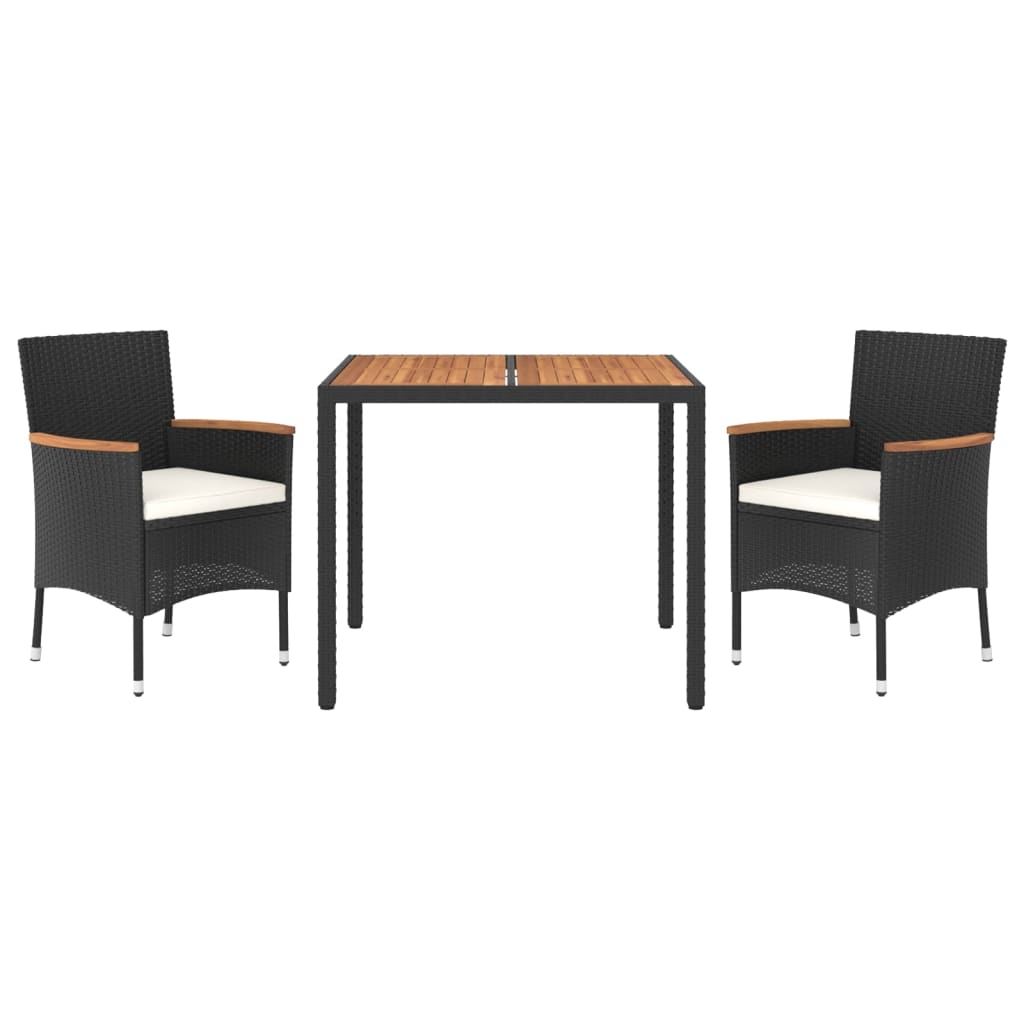 3-tlg. Garten-Essgruppe mit Kissen Schwarz Poly Rattan