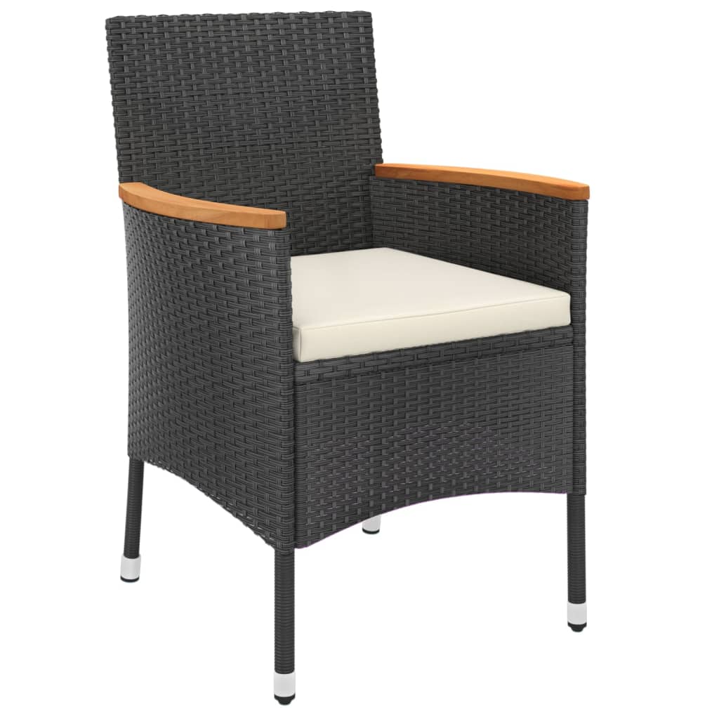 3-tlg. Garten-Essgruppe mit Kissen Schwarz Poly Rattan