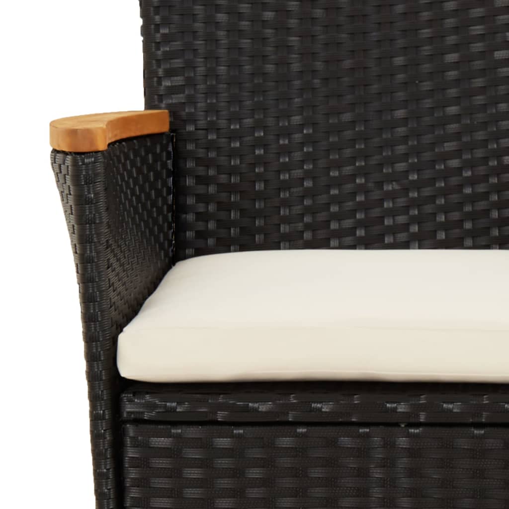 3-tlg. Garten-Essgruppe mit Kissen Schwarz Poly Rattan