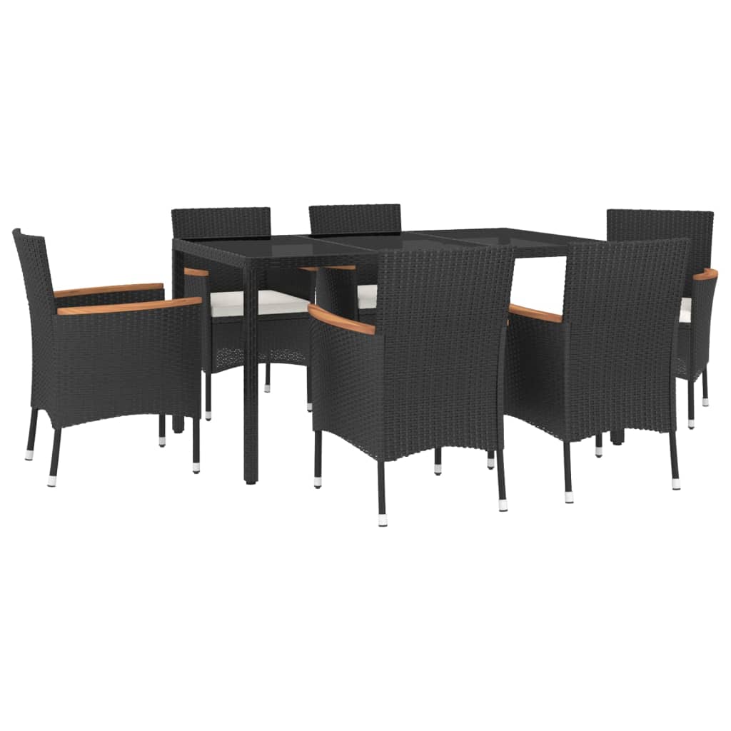 7-tlg. Garten-Essgruppe mit Kissen Schwarz Poly Rattan