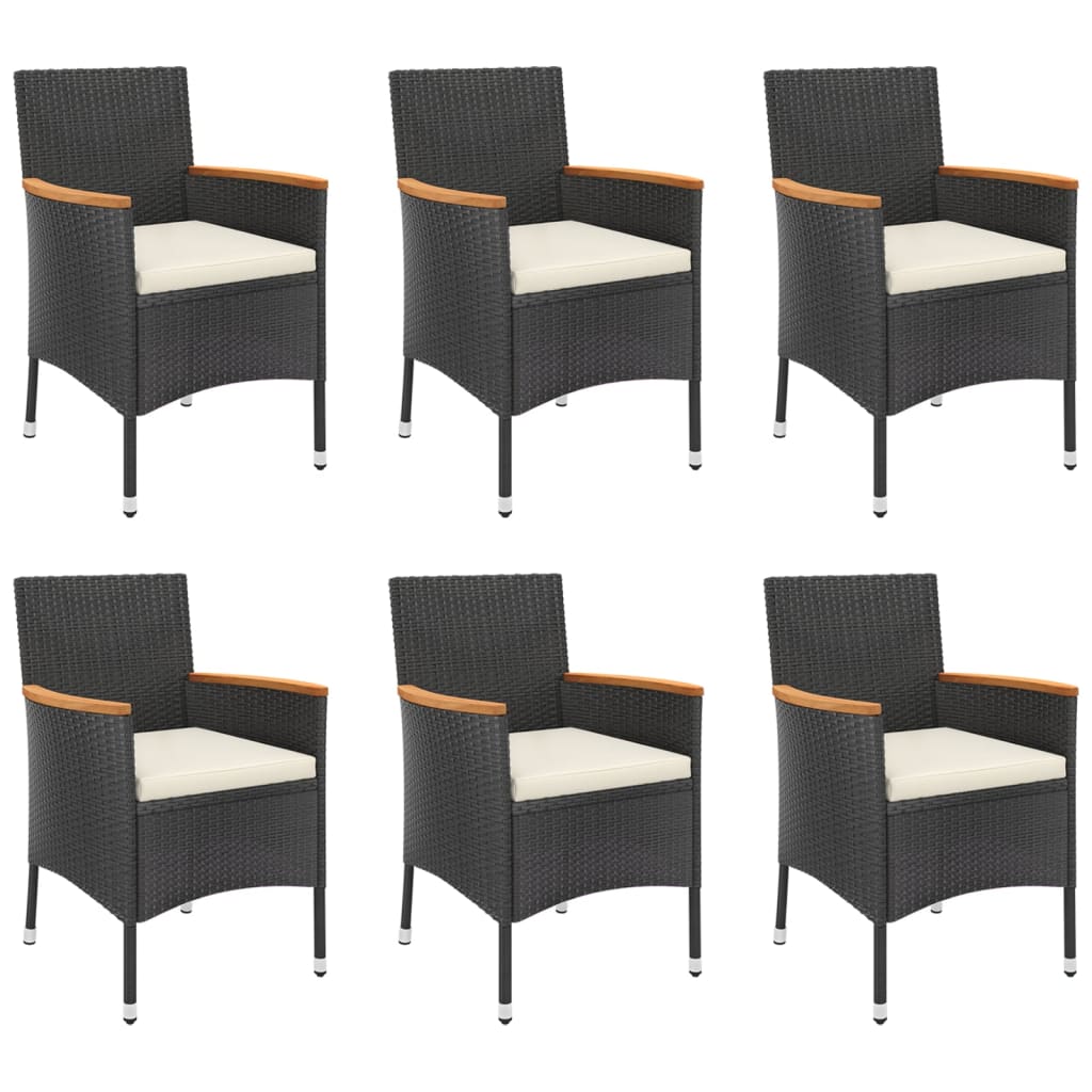 7-tlg. Garten-Essgruppe mit Kissen Schwarz Poly Rattan