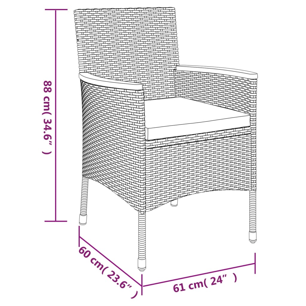 7-tlg. Garten-Essgruppe mit Kissen Schwarz Poly Rattan