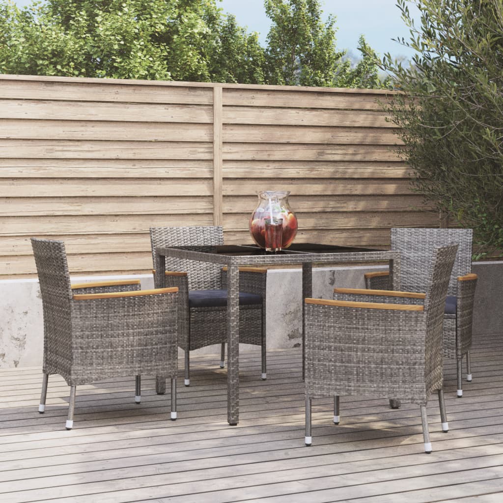 3-tlg. Garten-Essgruppe mit Kissen Grau Poly Rattan
