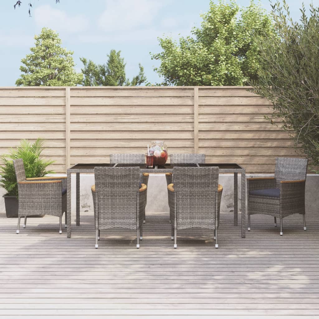 3-tlg. Garten-Essgruppe mit Kissen Grau Poly Rattan