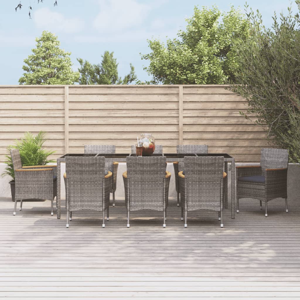 3-tlg. Garten-Essgruppe mit Kissen Grau Poly Rattan