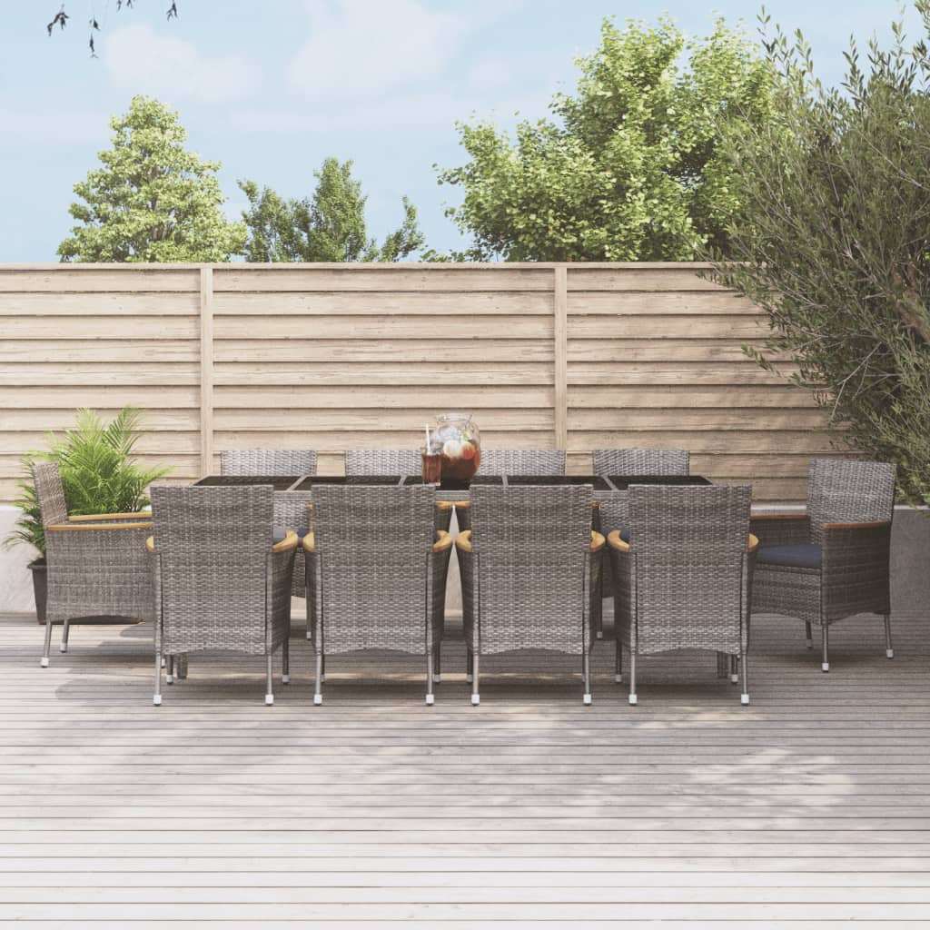 3-tlg. Garten-Essgruppe mit Kissen Grau Poly Rattan