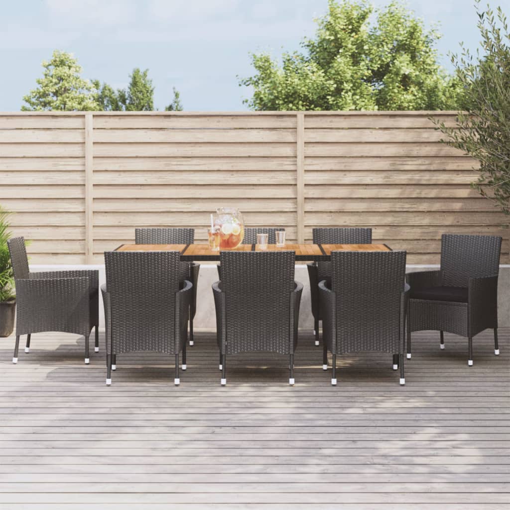 5-tlg. Garten-Essgruppe mit Kissen Schwarz Poly Rattan