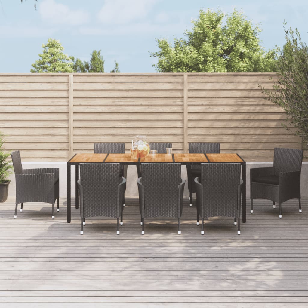 5-tlg. Garten-Essgruppe mit Kissen Schwarz Poly Rattan