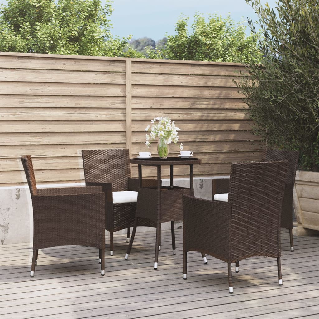 3-tlg. Garten-Bistro-Set mit Kissen Braun Poly Rattan