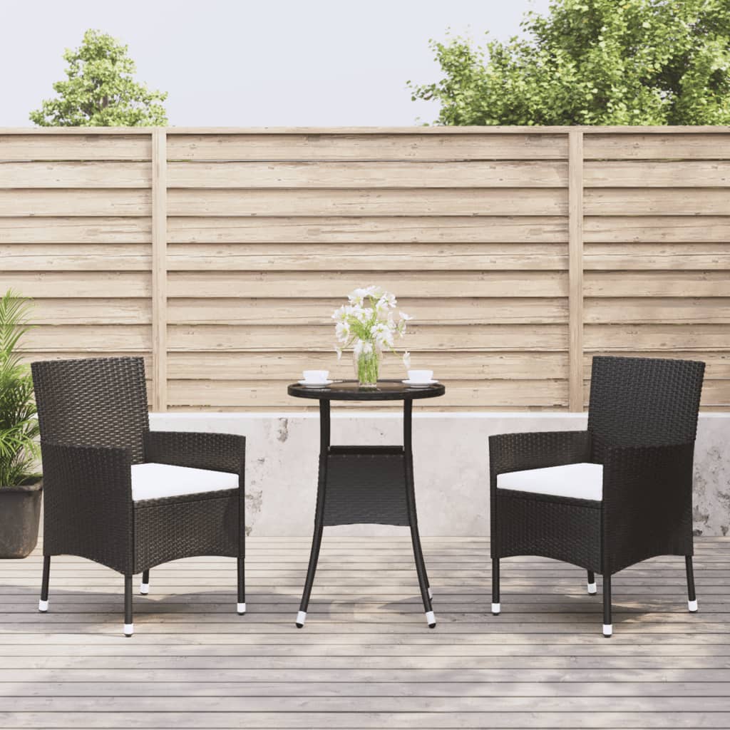 3-tlg. Garten-Bistro-Set mit Kissen Braun Poly Rattan