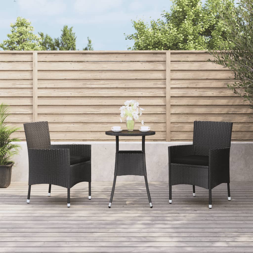 3-tlg. Garten-Bistro-Set mit Kissen Braun Poly Rattan