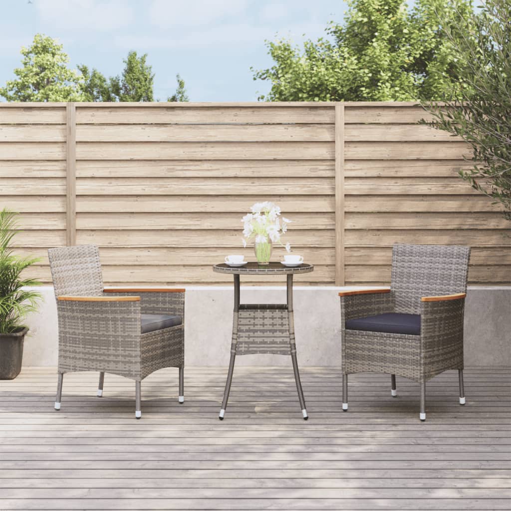 3-tlg. Garten-Bistro-Set mit Kissen Braun Poly Rattan