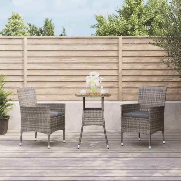 3-tlg. Garten-Bistro-Set mit Kissen Schwarz Poly Rattan