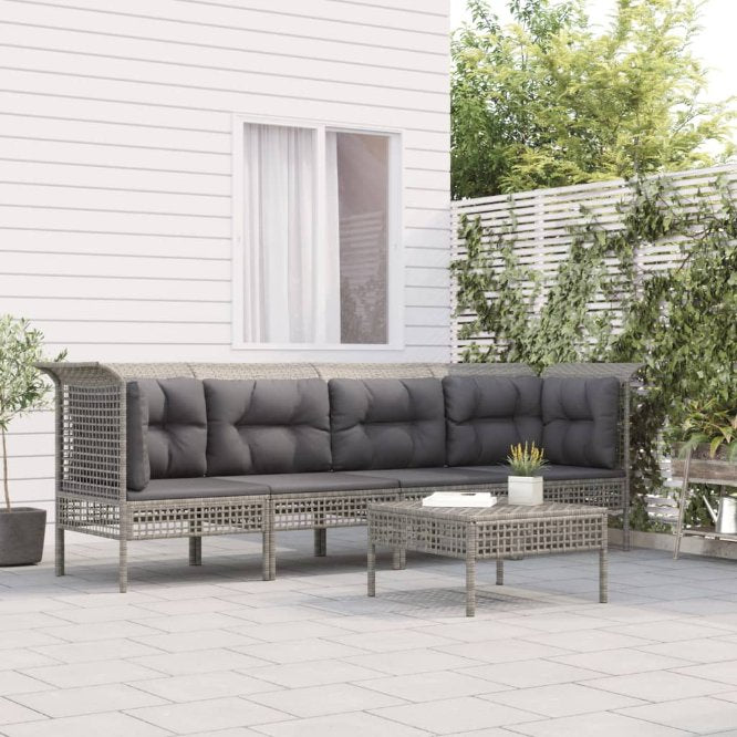 3-tlg. Garten-Lounge-Set mit Kissen Grau Poly Rattan