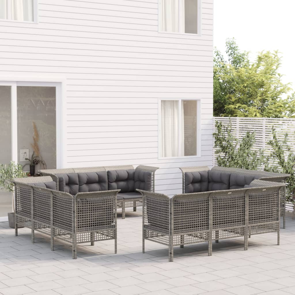 8-tlg. Garten-Lounge-Set mit Kissen Grau Poly Rattan