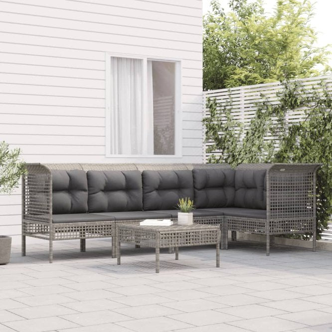 5-tlg. Garten-Lounge-Set mit Kissen Grau Poly Rattan