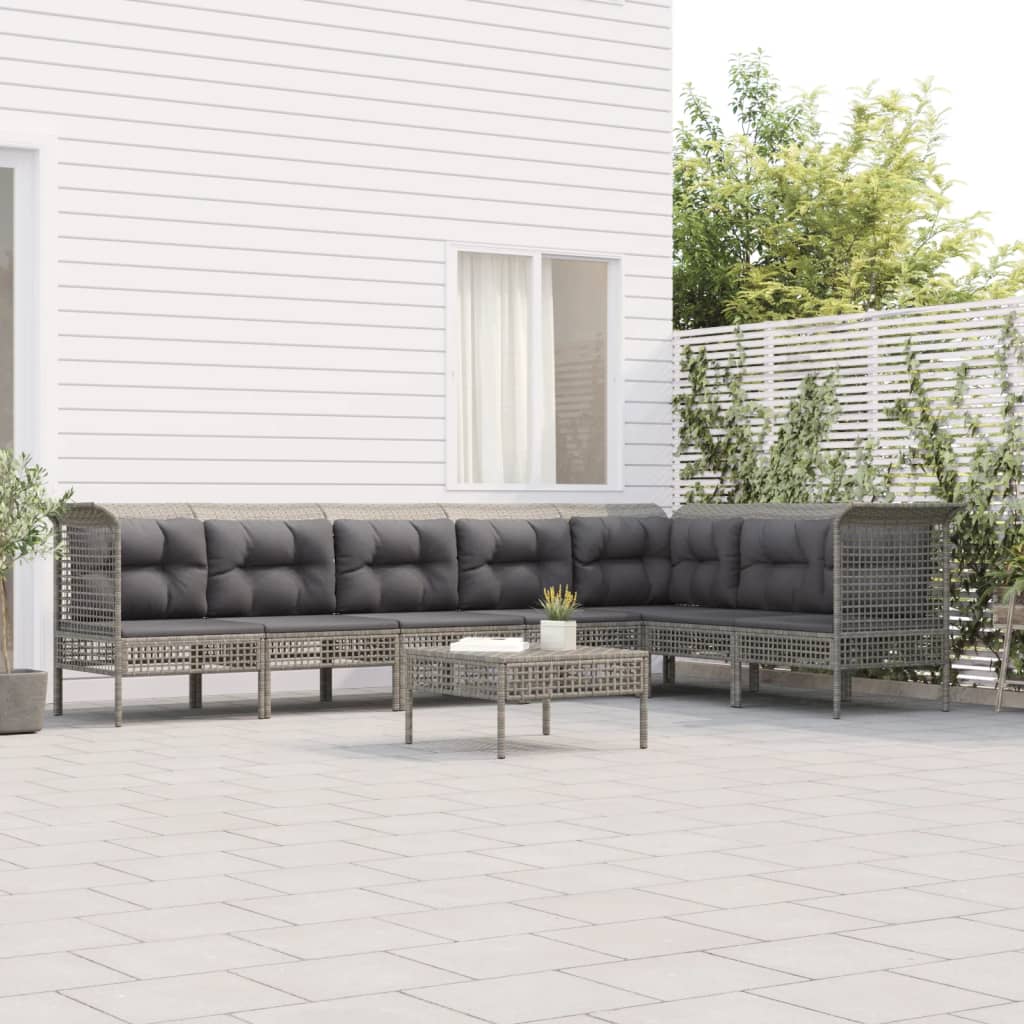 6-tlg. Garten-Lounge-Set mit Kissen Grau Poly Rattan