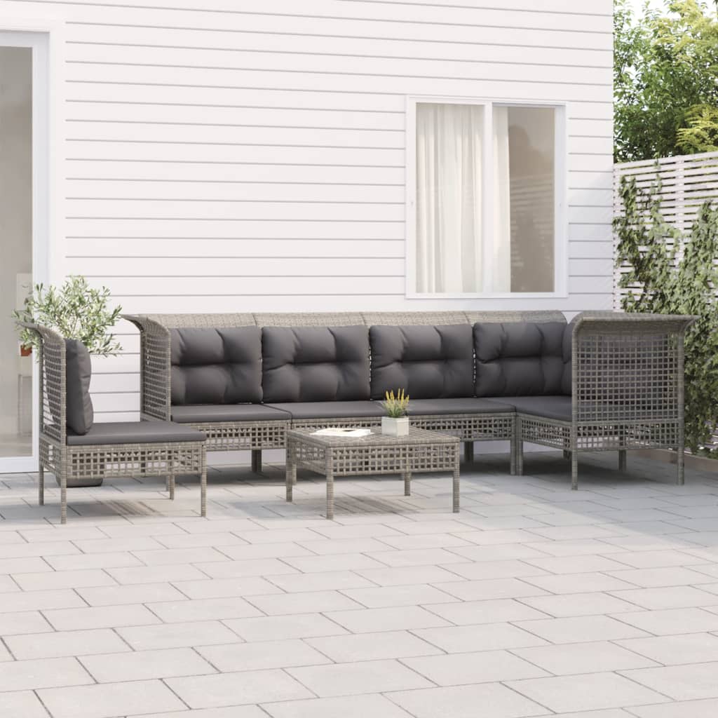 5-tlg. Garten-Lounge-Set mit Kissen Grau Poly Rattan