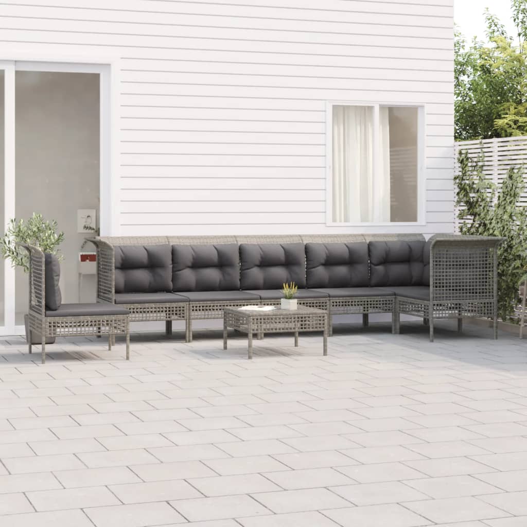5-tlg. Garten-Lounge-Set mit Kissen Grau Poly Rattan