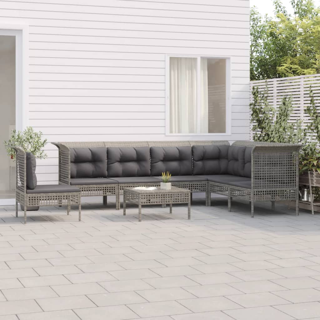 5-tlg. Garten-Lounge-Set mit Kissen Grau Poly Rattan
