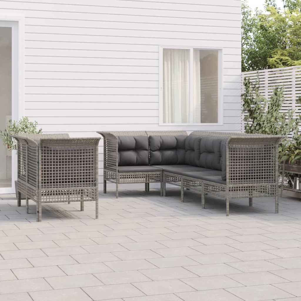 8-tlg. Garten-Lounge-Set mit Kissen Grau Poly Rattan