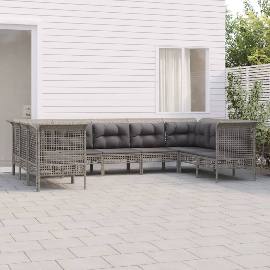 6-tlg. Garten-Lounge-Set mit Kissen Grau Poly Rattan