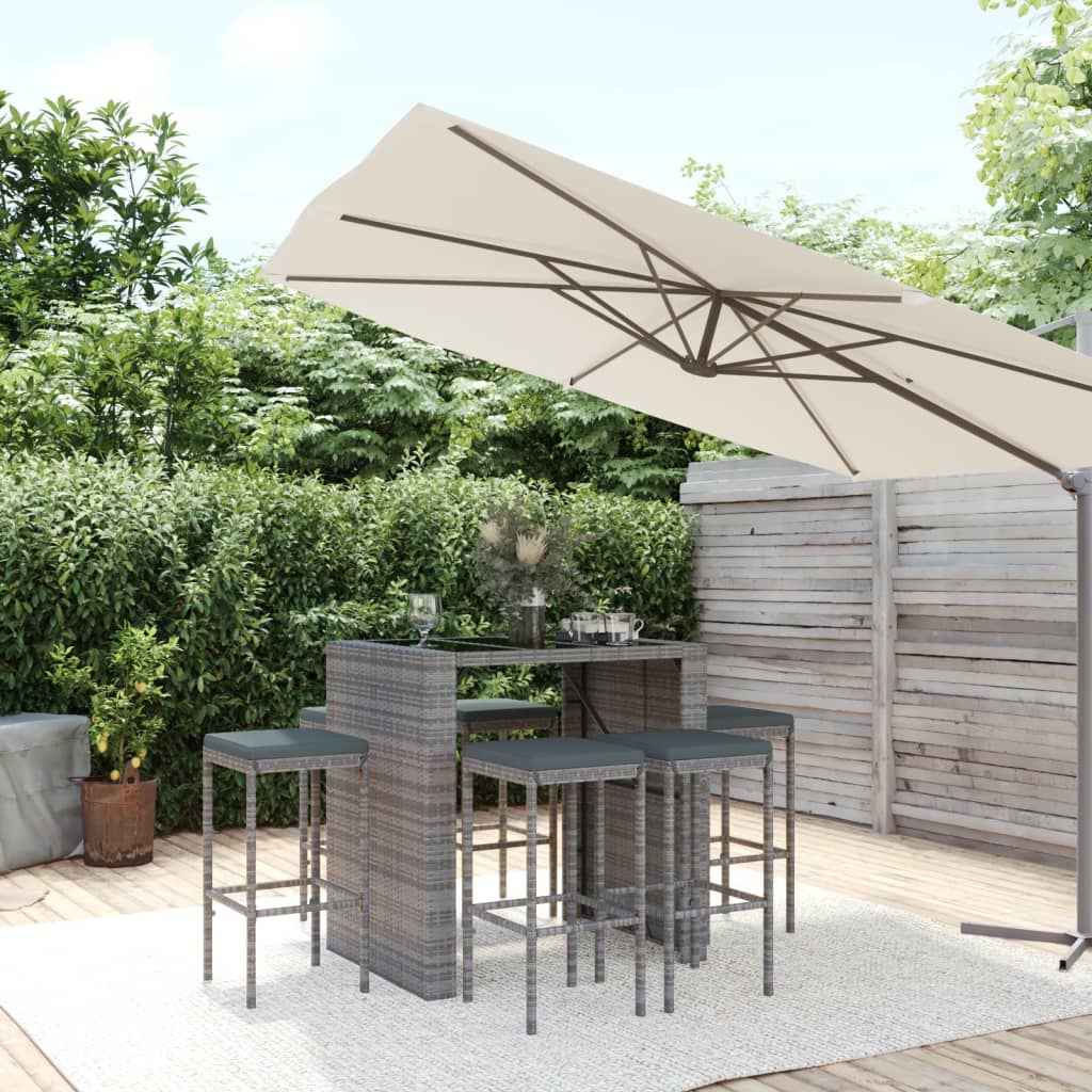 5-tlg. Gartenbar-Set mit Kissen Schwarz Poly Rattan