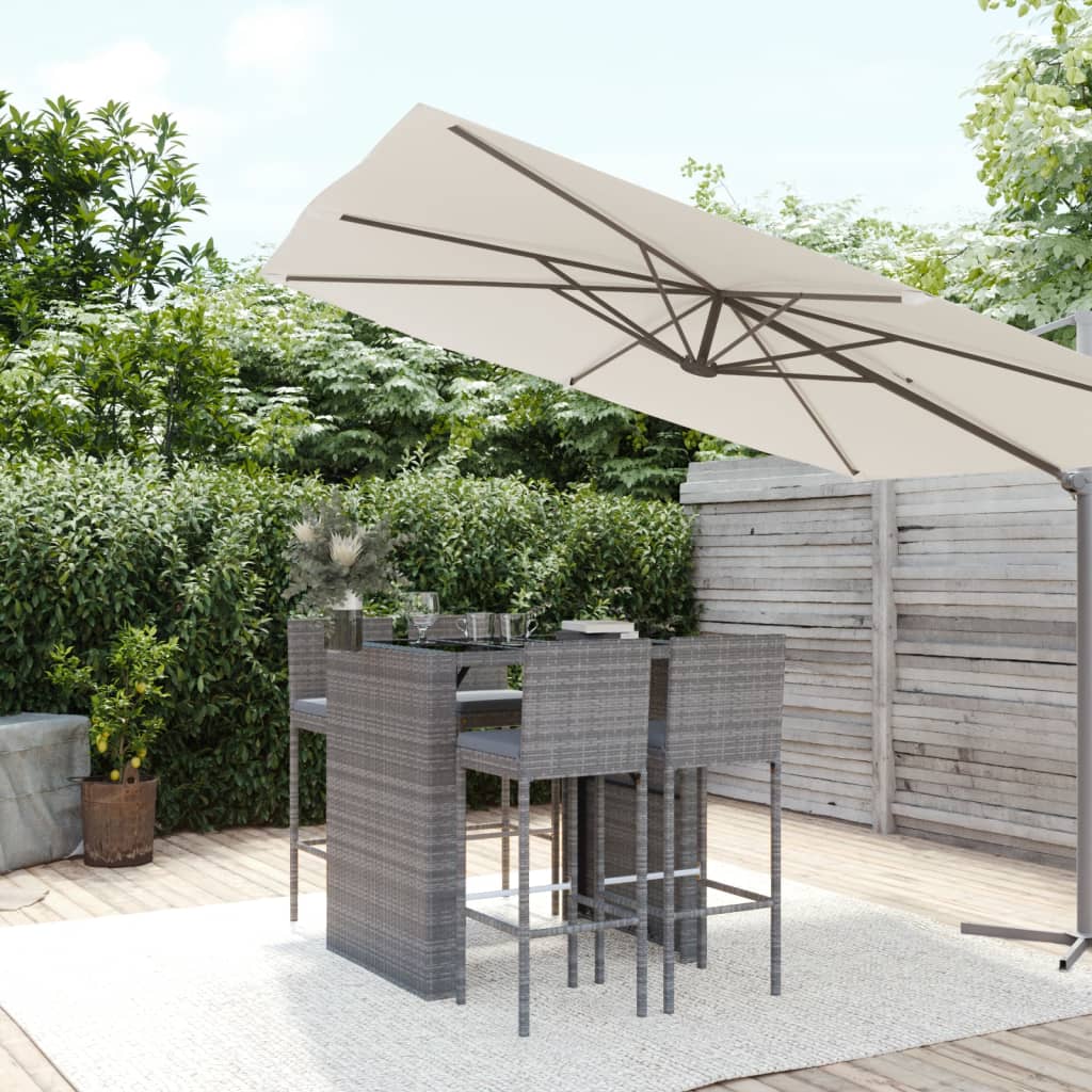 5-tlg. Gartenbar-Set mit Kissen Schwarz Poly Rattan