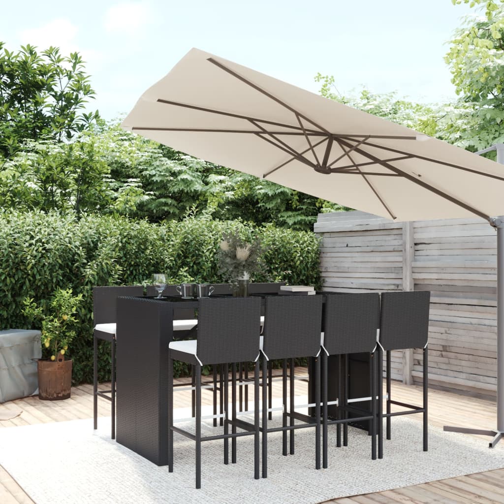 5-tlg. Gartenbar-Set mit Kissen Schwarz Poly Rattan